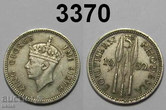 South Rhodesia 3 pence 1952 XF coin