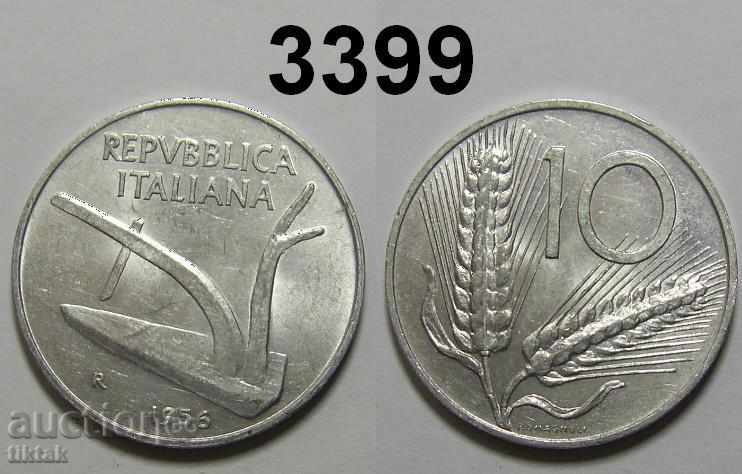 Italy 10 pounds 1956 excellent AU coin