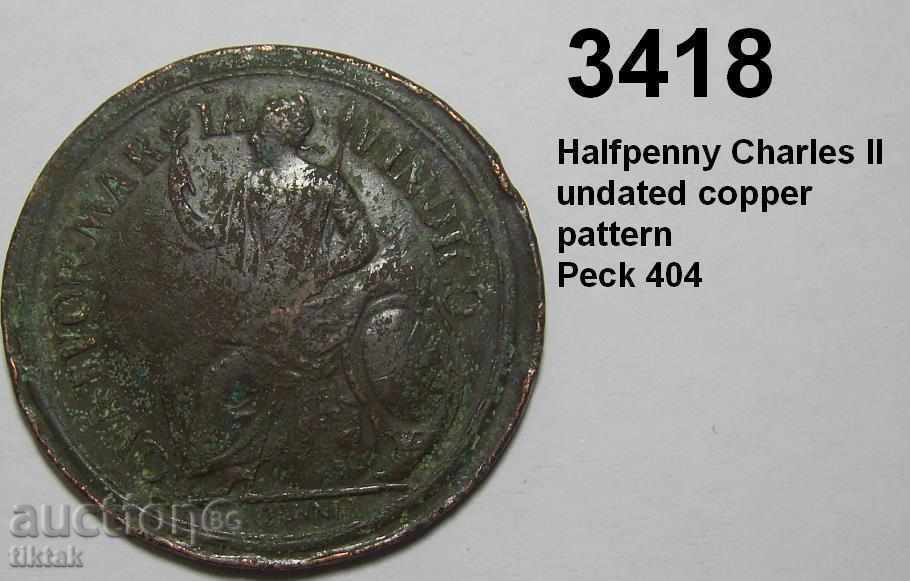 Halfpenny Charles II PECK 404 αχρονολόγητη μοτίβο χαλκού με τιμή 200.00 BGN | € 102.26 Halfpenny Charles II PECK 404 αχρονολόγητη μοτίβο χαλκού με τιμή 200.00 BGN | € 102.26