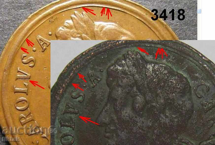 Halfpenny Charles II PECK 404 αχρονολόγητη μοτίβο χαλκού - 6 Halfpenny Charles II PECK 404 αχρονολόγητη μοτίβο χαλκού - 6
