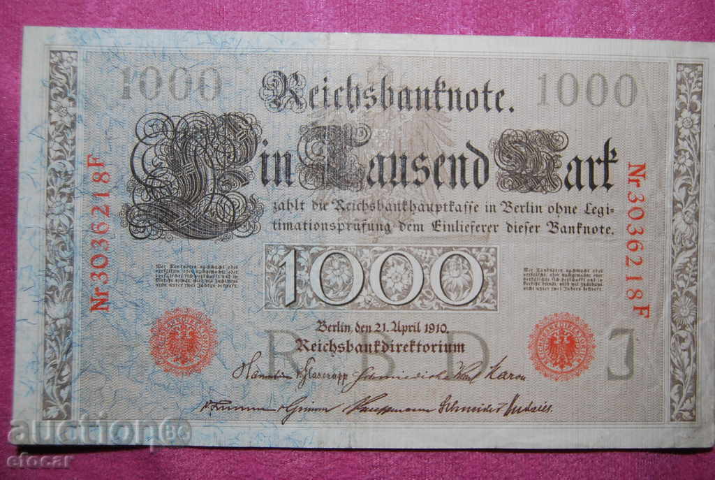1000 marks Germany 1910 black stamp with price € 11.99 | 23.45 BGN