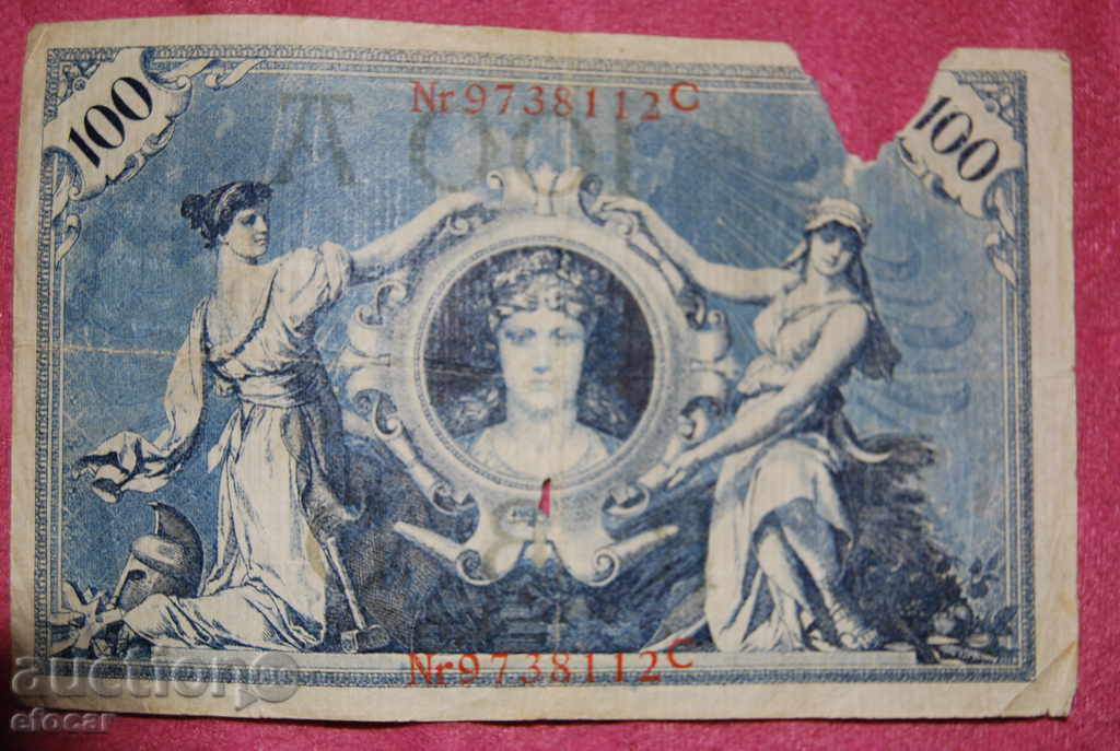 100 марки 1908 Германия червен печат с цена € 2.50 | 4.89 лв.