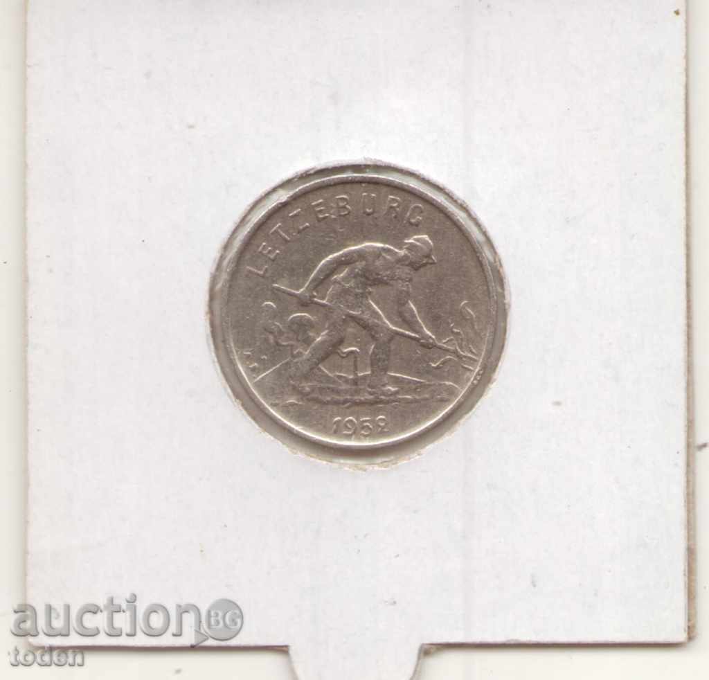 +Luxembourg-1 Franc-1952-KM# 46.2-Charlotte small Type+