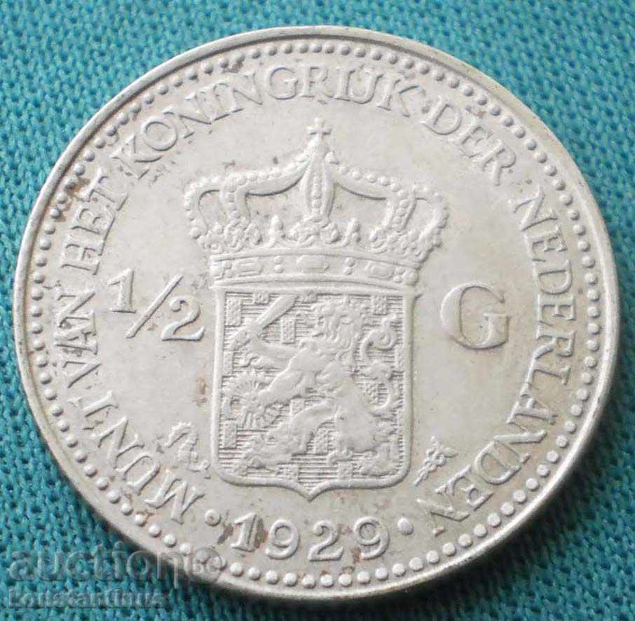 Холандия  ½  Гулден  1929  Сребро   UNC