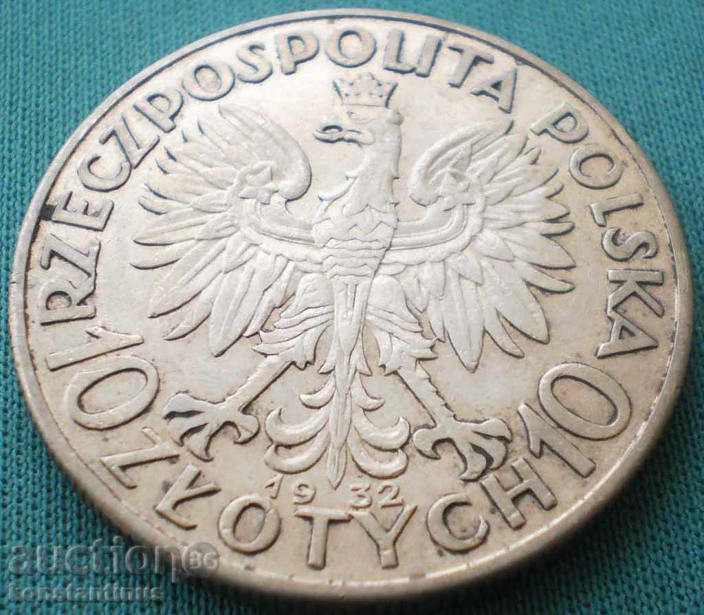 Полша  10  Злоти  1932  Сребро   UNC