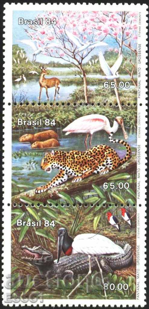 Чисти марки Фауна Птици Леопард Алигатор 1984 от Бразилия