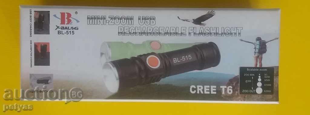 Mini Battery Cree T6 LED Flashlight with USB Charging with price 11.50 BGN | € 5.88 Mini Battery Cree T6 LED Flashlight with USB Charging with price 11.50 BGN | € 5.88