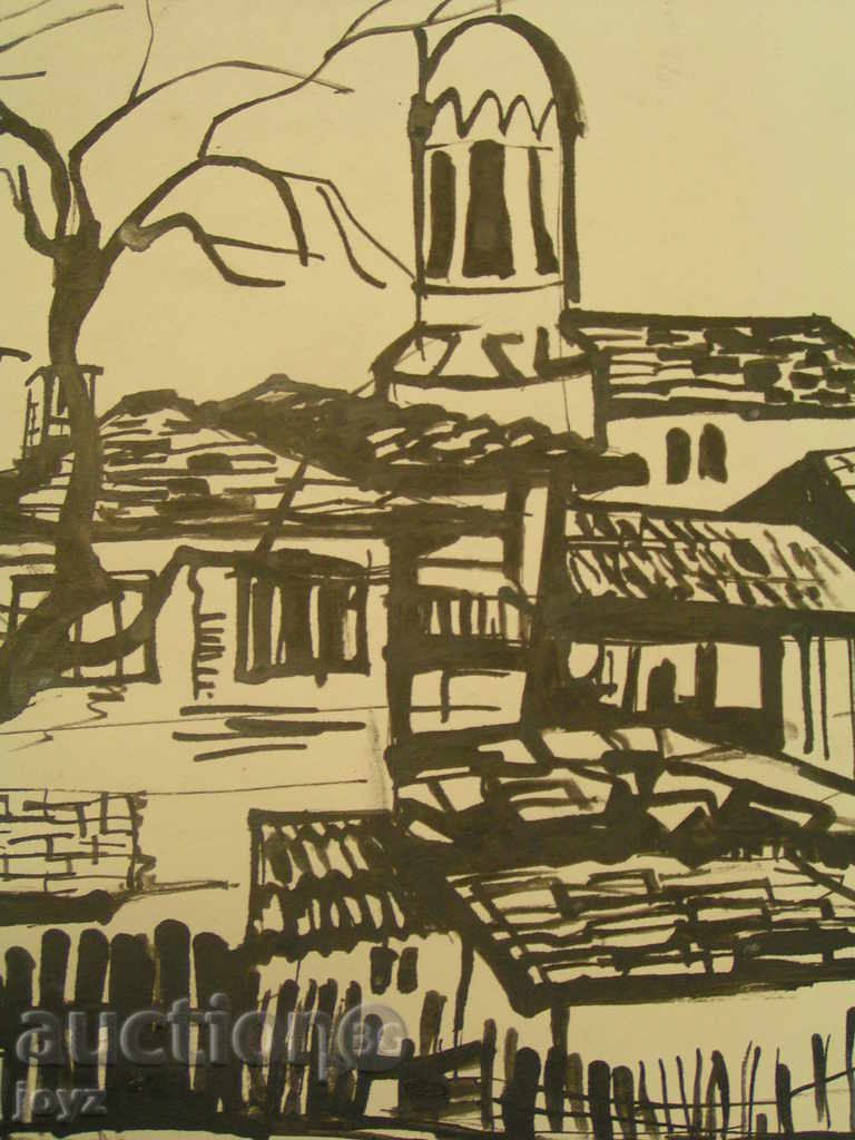 Licitație Tablou "Peisaj rural cu biserică"