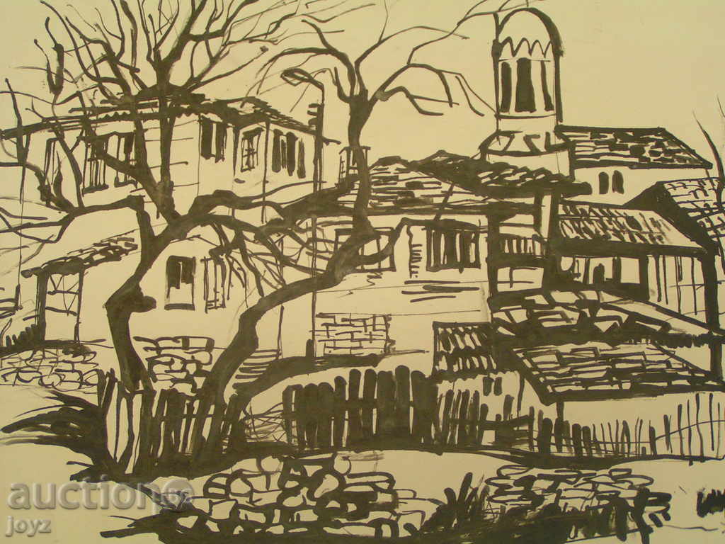 Картина ”Селски пейзаж с църква”