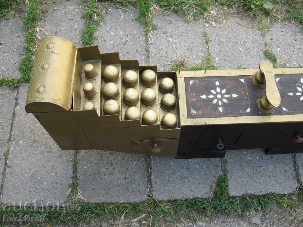 Old Hand Wrought Waxing Box, Brass, Mother of Pearl, Shoes - 6 Old Hand Wrought Waxing Box, Brass, Mother of Pearl, Shoes - 6