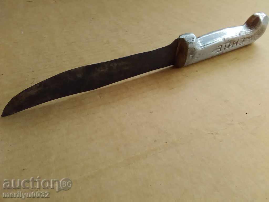 Auction Old butcher knife, name of the butcher, karakulak, dagger handle, 34 cm Auction Old butcher knife, name of the butcher, karakulak, dagger handle, 34 cm