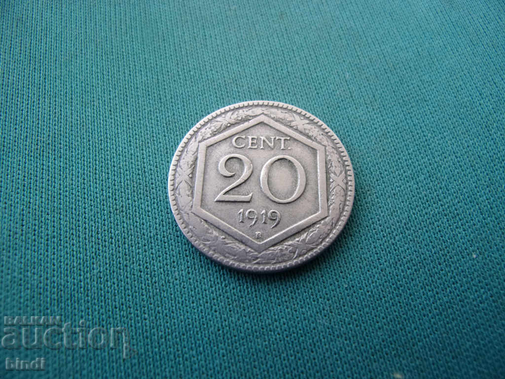 Италия  20  Чентесими   1919  Рядка година с цена € 2.56 | 5.01 лв.