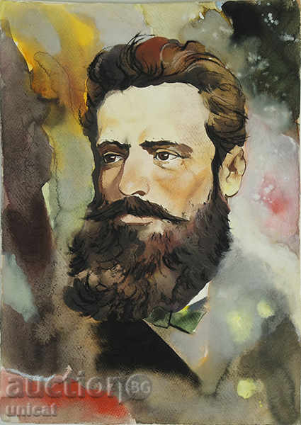 Πορτρέτο του Hristo Botev, ακουαρέλα, παλιά ζωγραφική