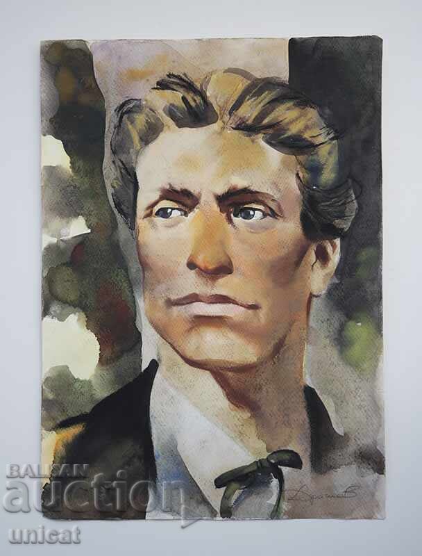 Portrait of Vasil Levski, watercolor, old picture