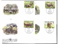 Първодневни пликове (FDC) WWF Фауна Слонове 1988 от Габон