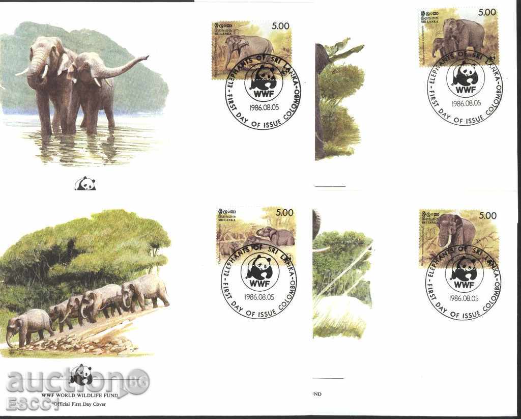 Enlargement Envelopes (FDC) WWF Fauna Elephants 1986 Sri Lanka