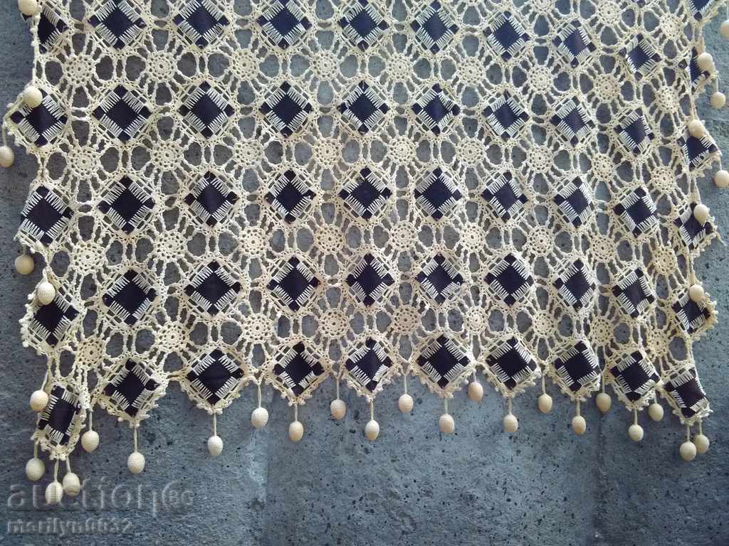 Стара ръчно плетена покривка, каре, мильо украса кърпа