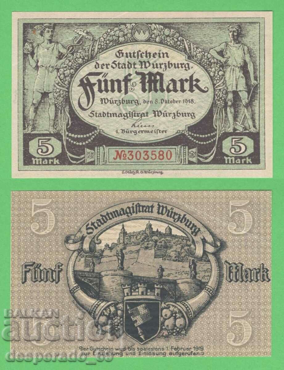 (¯`'•.¸ГЕРМАНИЯ (Würzburg) 5 марки 1918  aUNC¸.•'´¯)