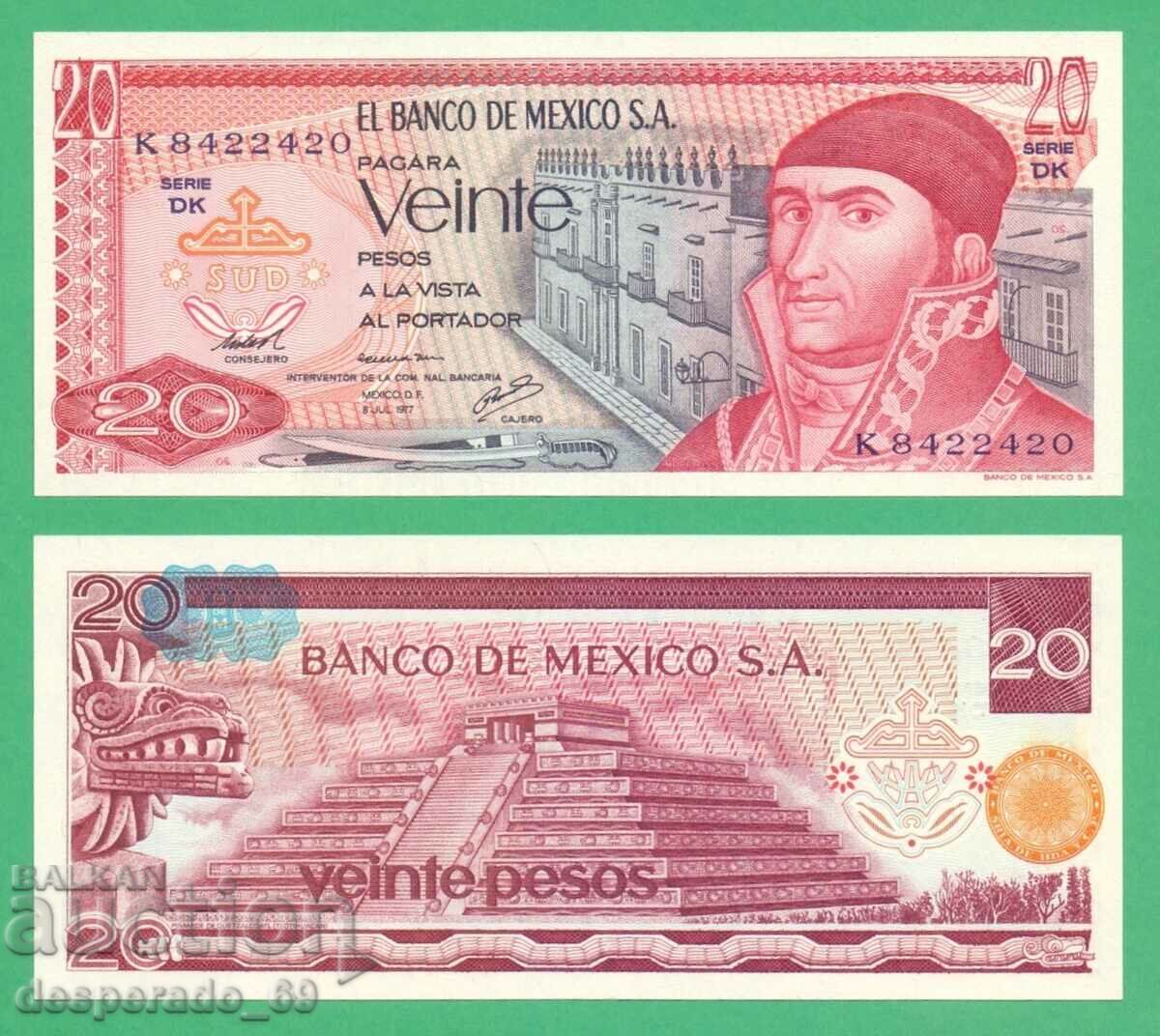 (¯`'•.¸ MEXICO 20 pesos 1977 UNC ¸.•'´¯)