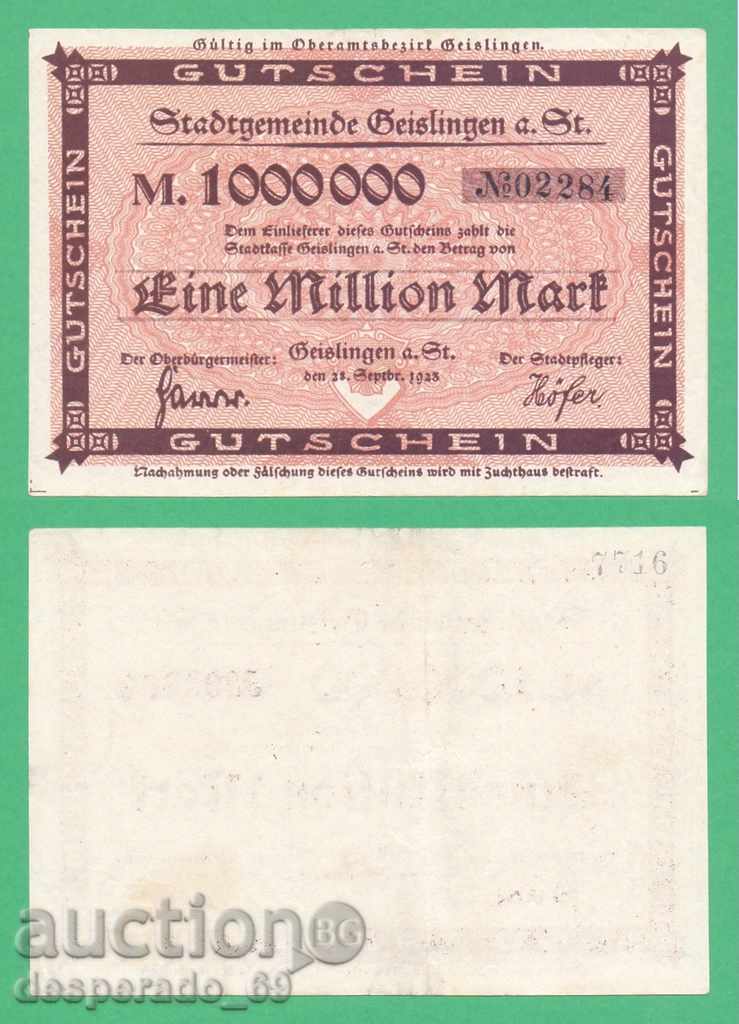 (¯`'•.¸GERMANIA (Geislingen) 1 milion mărci 1923¸.•'´¯)