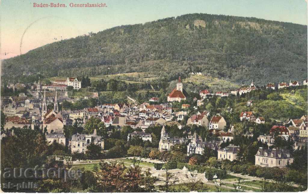 Стара пощенска картичка - Баден - Баден, Общ изглед, 1910 г.