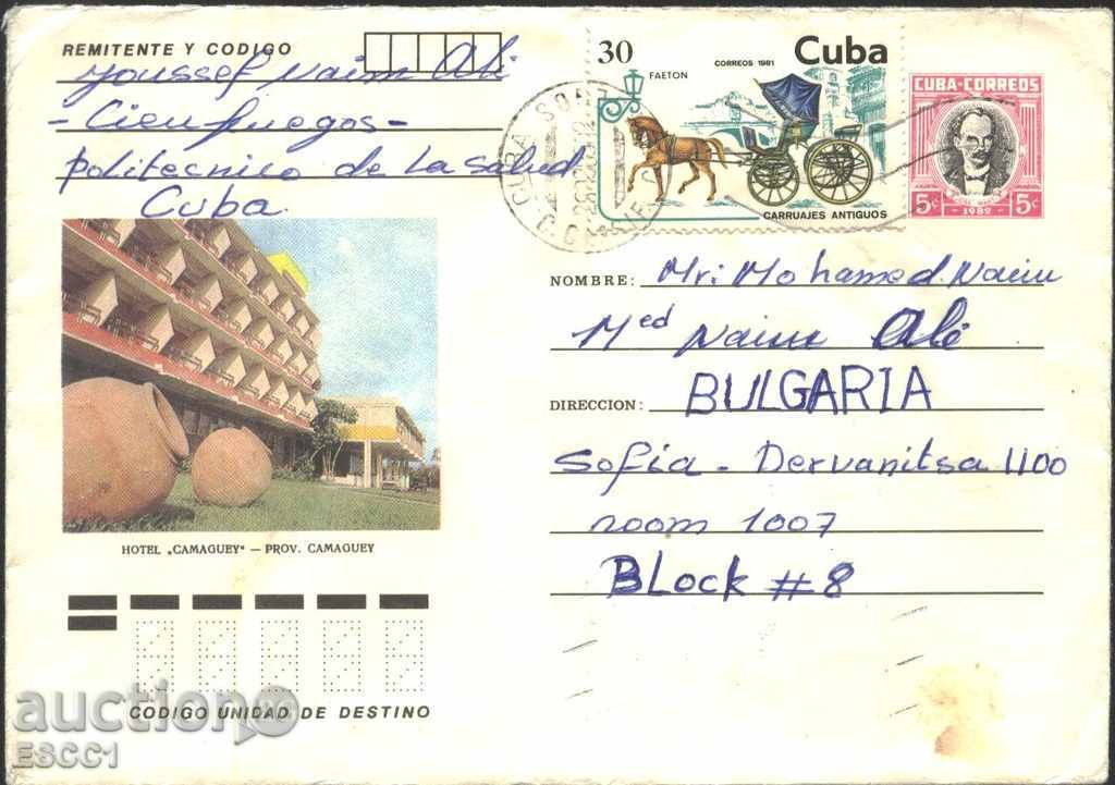 Пътувал плик Хотел с марка Карета 1981 от Куба