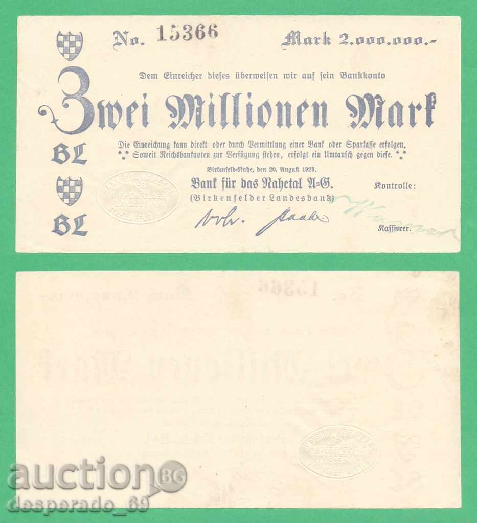 (¯`'•.¸ГЕРМАНИЯ (Birkenfeld-Nahe) 2 милиона марки 1923.•'´¯)