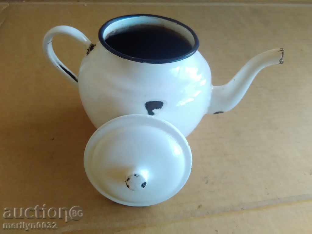 Old enamel tea kettle pitcher pot with enamel - 5 Old enamel tea kettle pitcher pot with enamel - 5