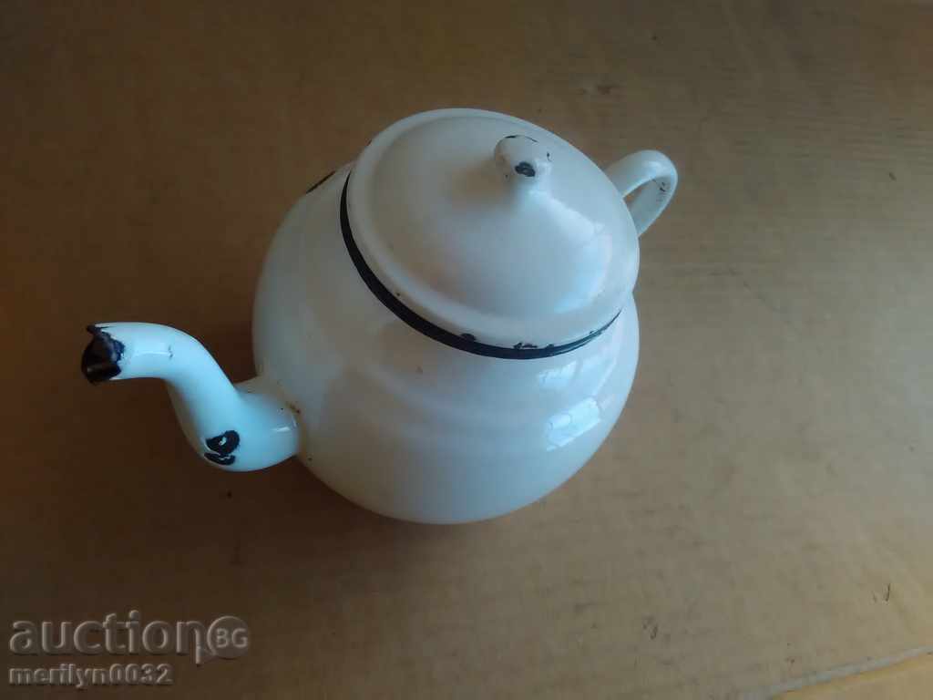 Old enamel tea kettle pitcher pot with enamel - 6 Old enamel tea kettle pitcher pot with enamel - 6