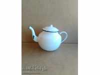Old enamel tea kettle pitcher pot with enamel