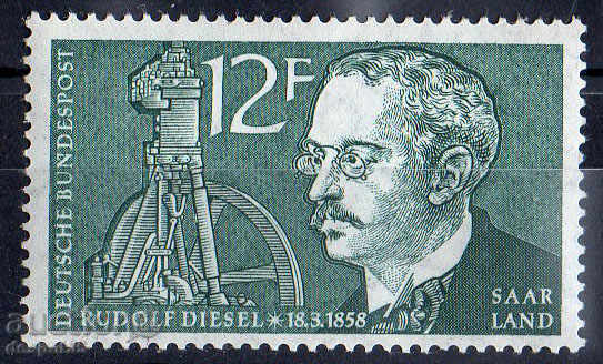 1958 Germania-Saarland. Rudolf Diesel 1858-1913.