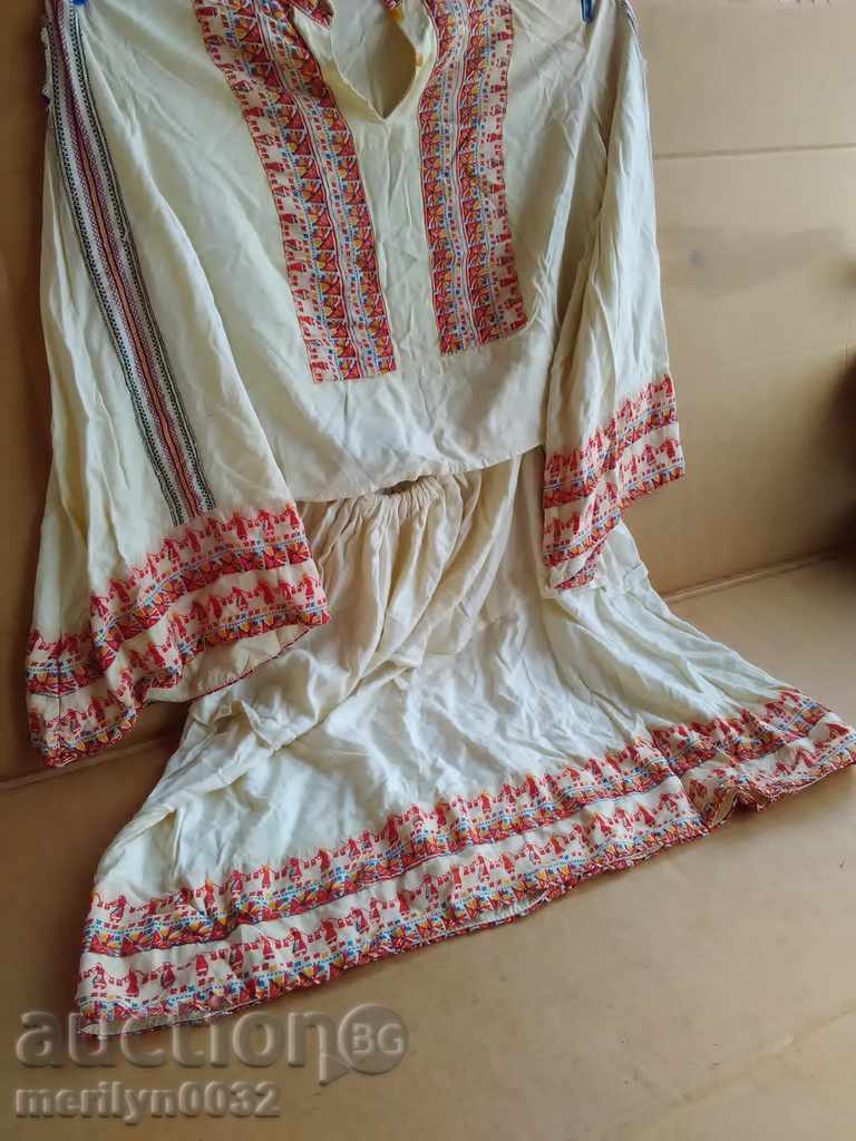 Стара кенарена риза ръчно тъкана пола везана с коприна носия