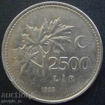 2500 liras 1992g.- Turcia