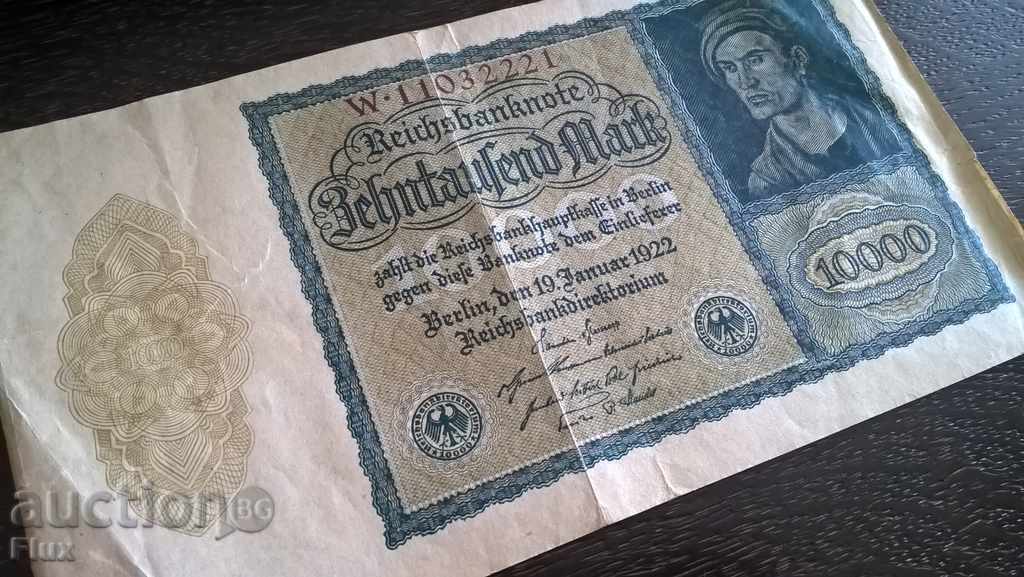 Reich banknote - Germany - 10 000 marks | 1922 with price 10.00 BGN | € 5.11 Reich banknote - Germany - 10 000 marks | 1922 with price 10.00 BGN | € 5.11