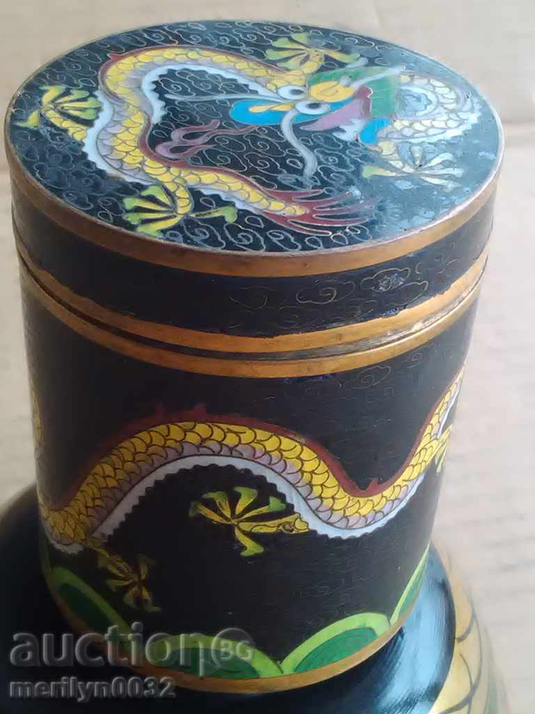 Auction Old box for jewelry brass enamel box in the 20th century Auction Old box for jewelry brass enamel box in the 20th century