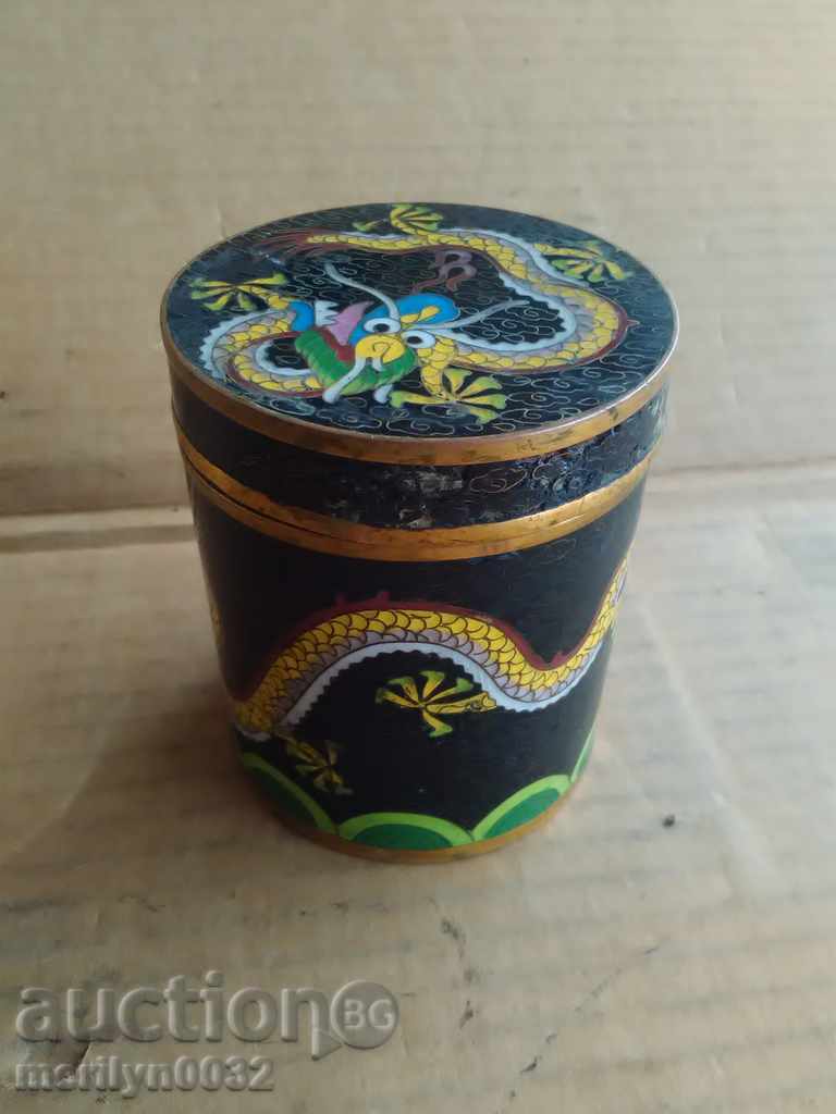 Old box for jewelry brass enamel box in the 20th century
