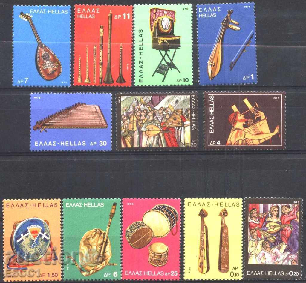 Чисти марки Музикални инструменти 1975 от Гърция