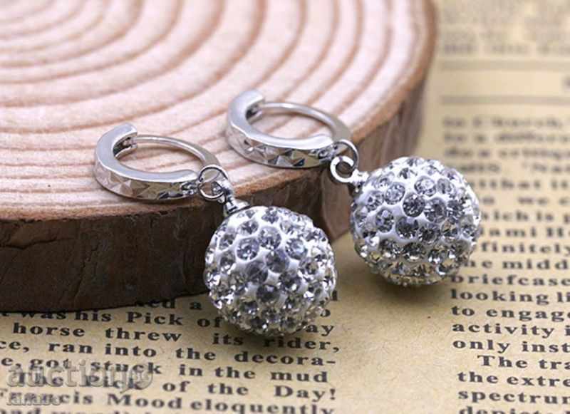 Earrings, white gilded with crystals with price 17.00 BGN | € 8.69