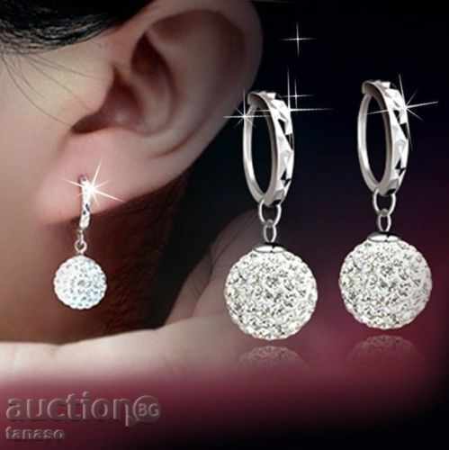 Auction  Earrings, white gilded with crystals