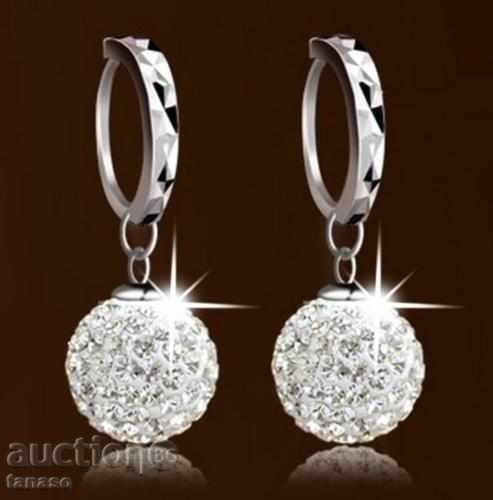Earrings, white gilded with crystals