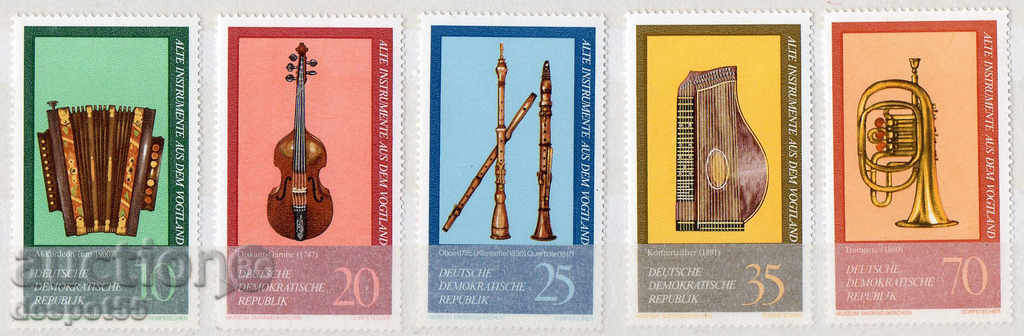 1977. GDR. Musical instruments. Museum exhibits.