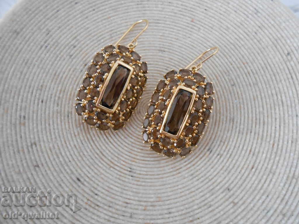 Δημοπρασία Πολυτελή ασημένια σκουλαρίκια με επιχρυσωμένο, καπνιστό χαλαζία Δημοπρασία Πολυτελή ασημένια σκουλαρίκια με επιχρυσωμένο, καπνιστό χαλαζία