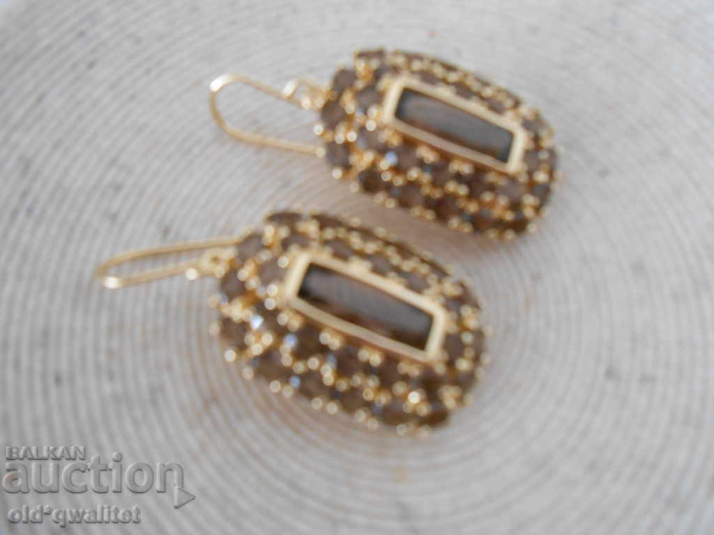 Παράδοση Πολυτελή ασημένια σκουλαρίκια με επιχρυσωμένο, καπνιστό χαλαζία Παράδοση Πολυτελή ασημένια σκουλαρίκια με επιχρυσωμένο, καπνιστό χαλαζία