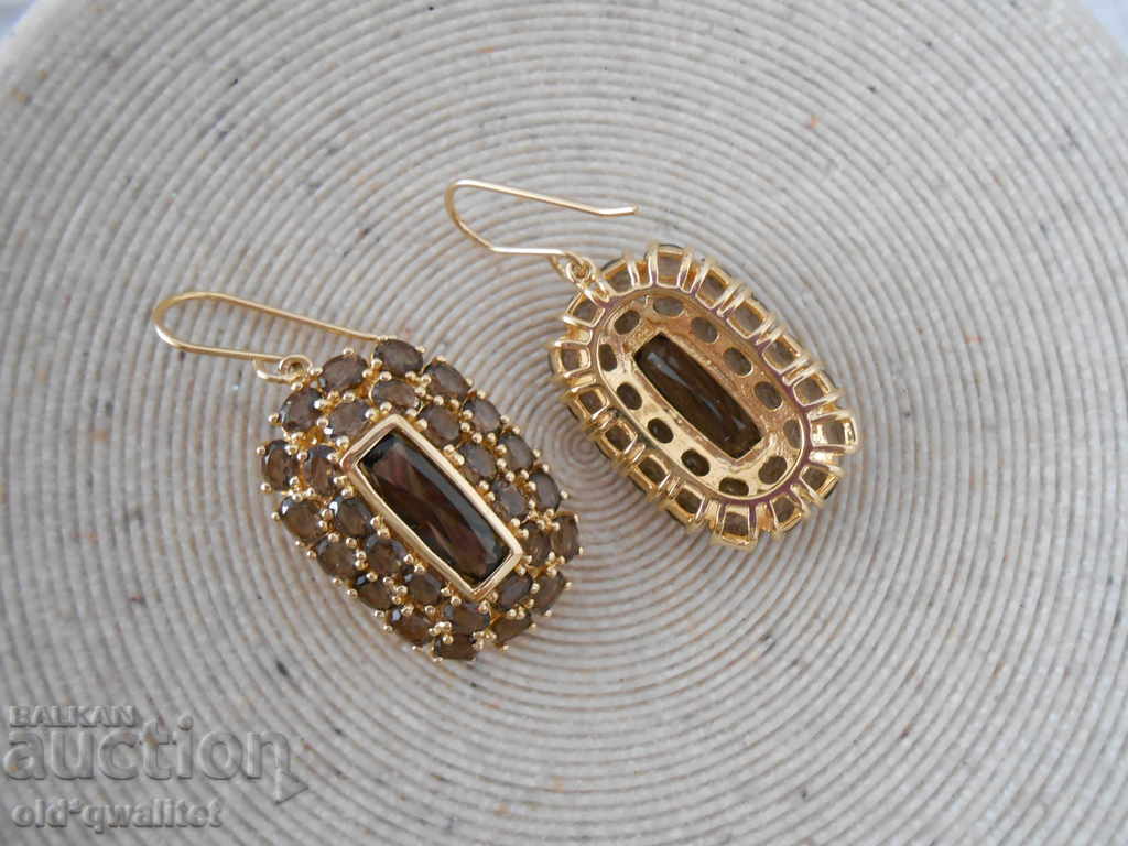 Πολυτελή ασημένια σκουλαρίκια με επιχρυσωμένο, καπνιστό χαλαζία - 6 Πολυτελή ασημένια σκουλαρίκια με επιχρυσωμένο, καπνιστό χαλαζία - 6