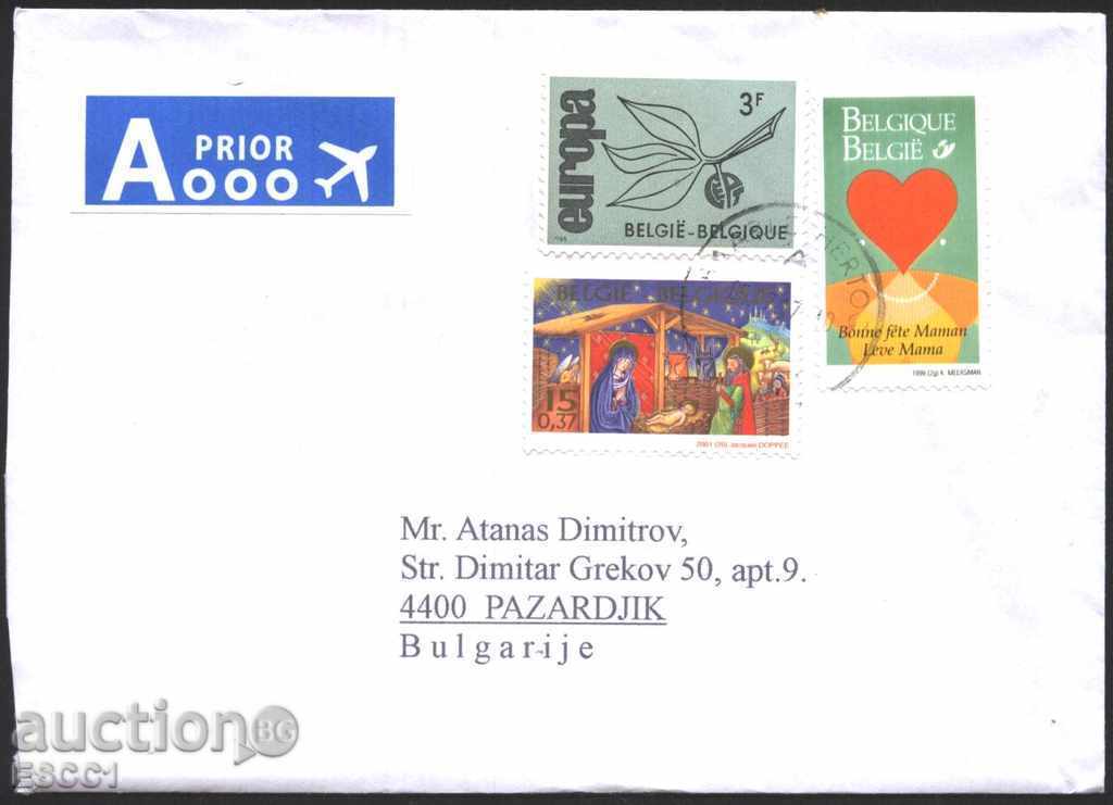 Пътувал плик с марки Европа СЕПТ 1965, Коледа 2001 от Белгия