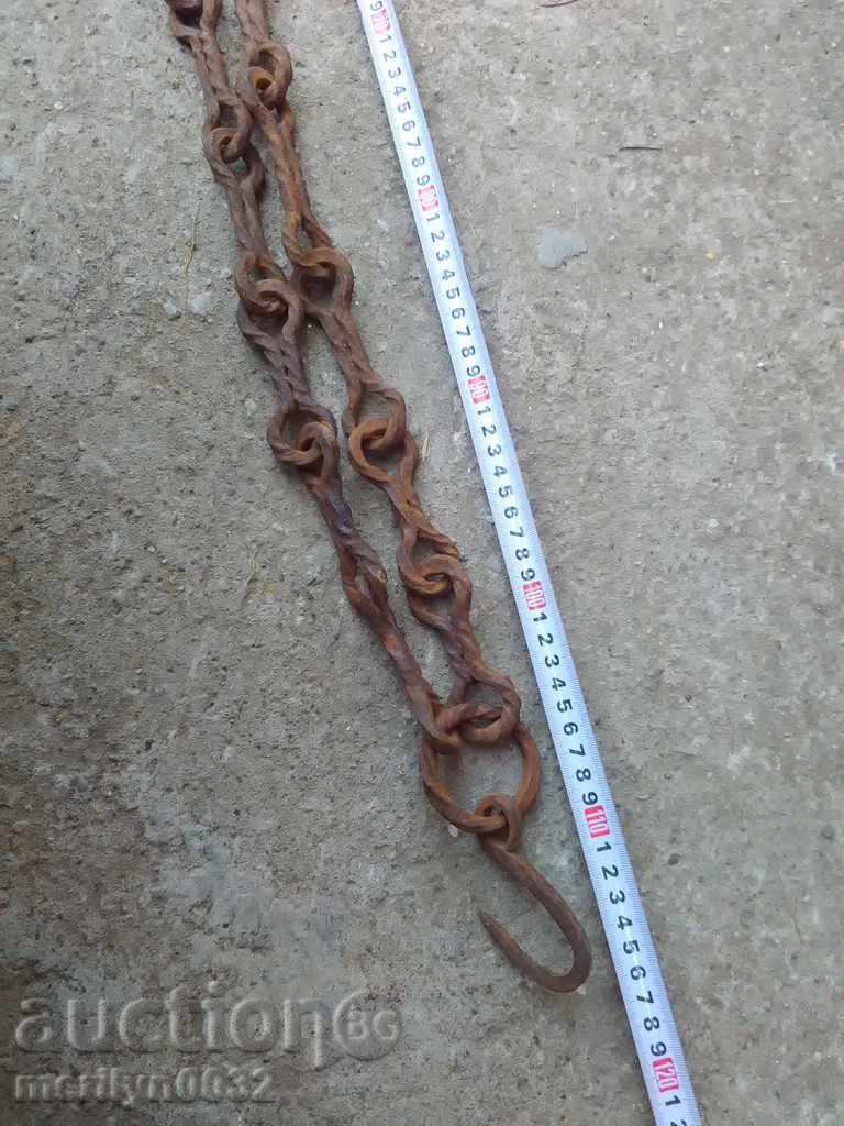 Old forged chain for hearth, wrought iron, chain with hook - 5 Old forged chain for hearth, wrought iron, chain with hook - 5