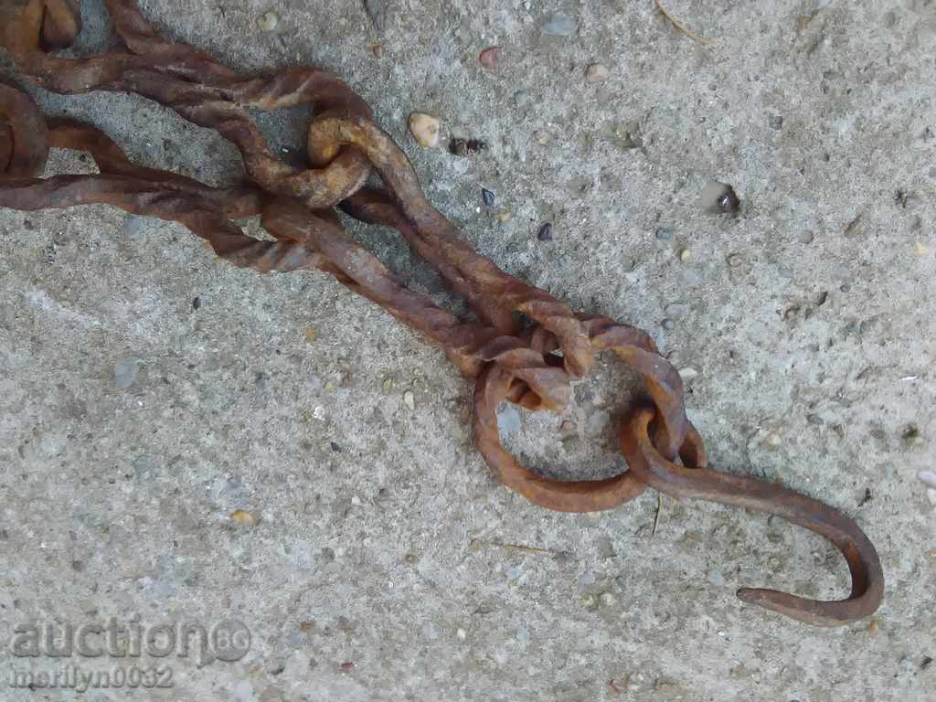 Old forged chain for hearth, wrought iron, chain with hook - 7 Old forged chain for hearth, wrought iron, chain with hook - 7