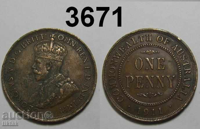 Австралия 1 пени 1911 XF+детайли монета