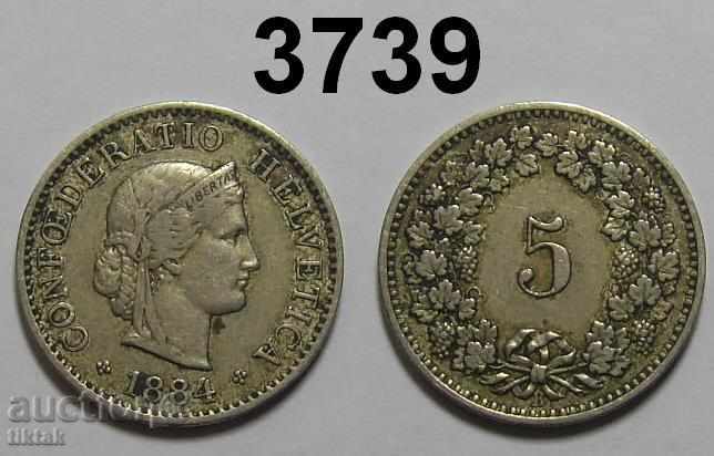 Elveția 5 rappelling 1884 moneda