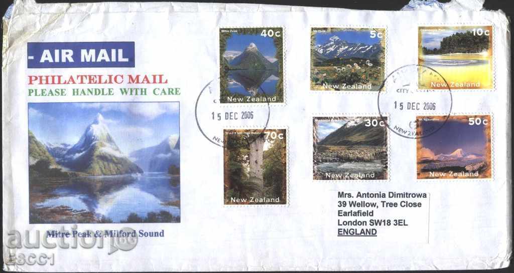 Пътувaл плик с марки Изгледи Паркове Планини Нова Зеландия